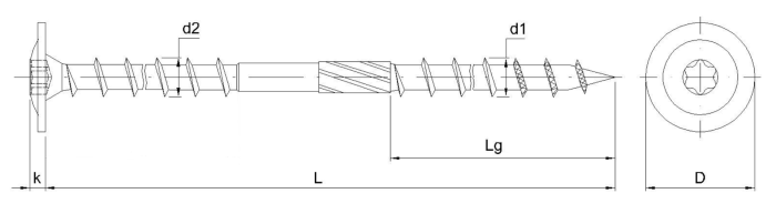 Zimmermannsschraube für Dachstühle mit Scheibenkopf