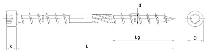 Zimmermannsschraube für Dachstühle mit zylindrischem Kopf