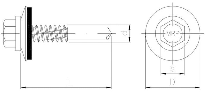 Selbstbohrschraube zur Befestigung von Schichtplatten auf Stahl mit EPDM-Scheibe mit einer Dicke von max. 6mm