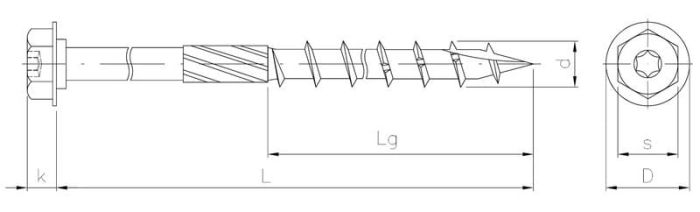 Schraube für Holzkonstruktionen mit Sechskantkopf mit Scheibe und TX-Aussparung
