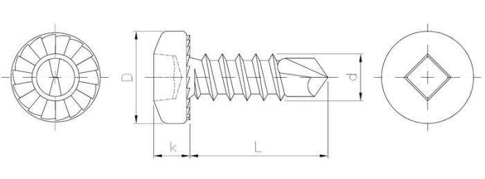 Selbstbohrschraube mit Flachzylinderkopf und Sicherheitsverschluss, mit Quadrataussparung
